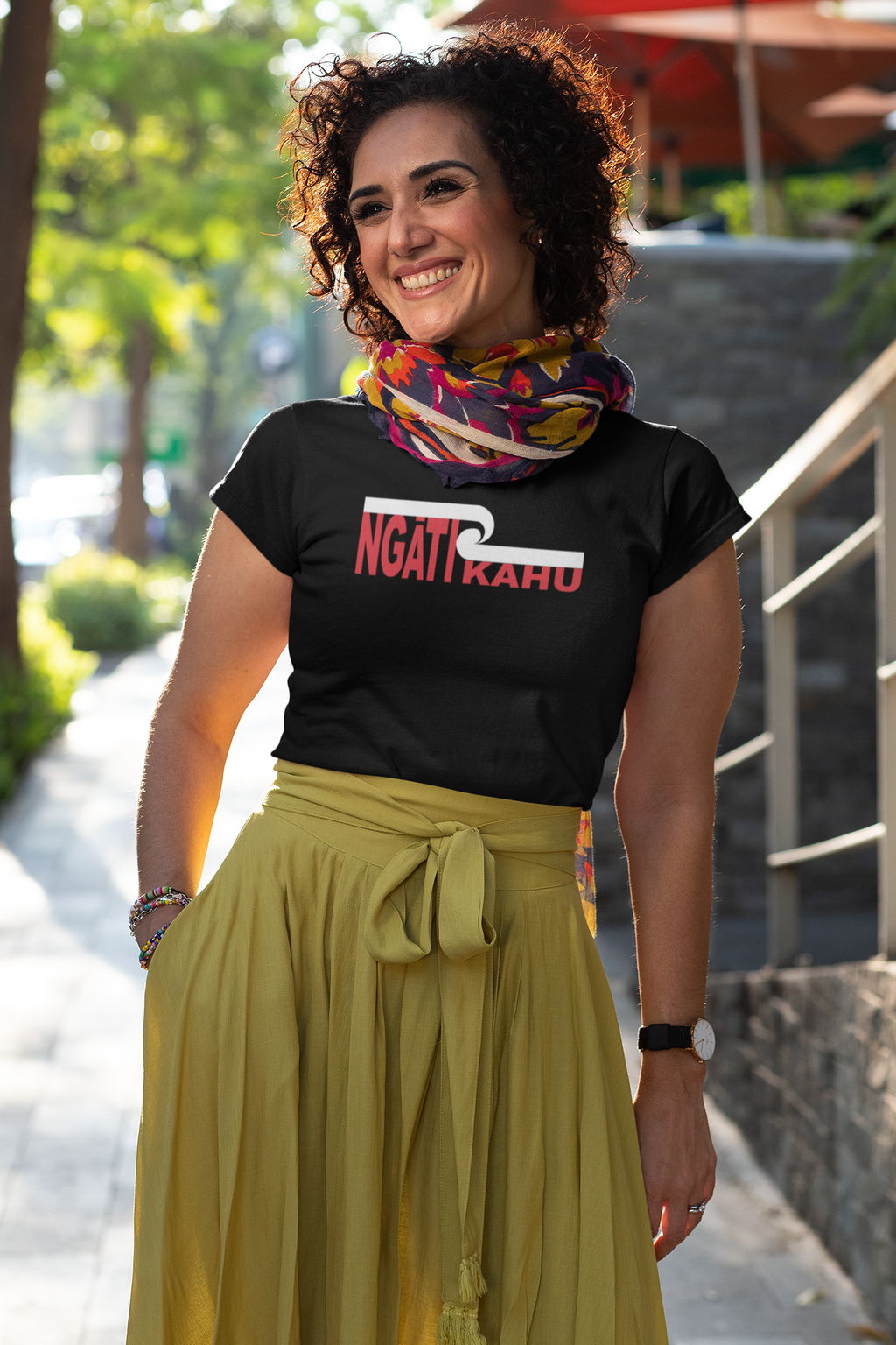 Maori women wearing a Mana Ake tee - Ngati Kahu iwi indigenous streetwear kakahu